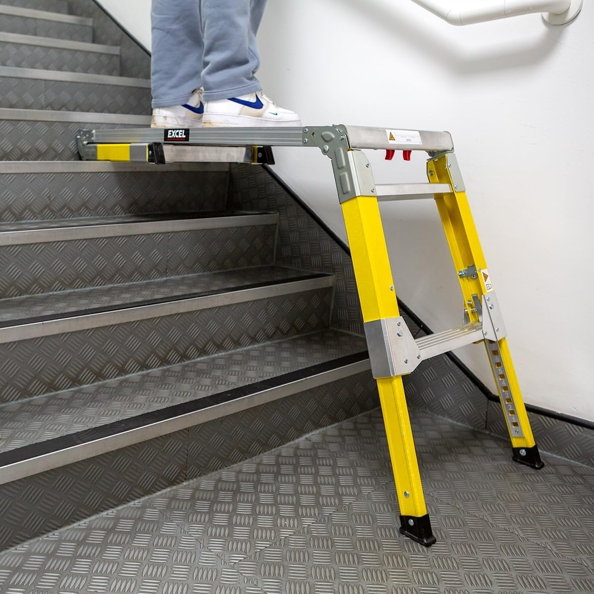 2x Fibreglass Folding Work Platforms Adjustable Height 1200x350 Heavy Duty