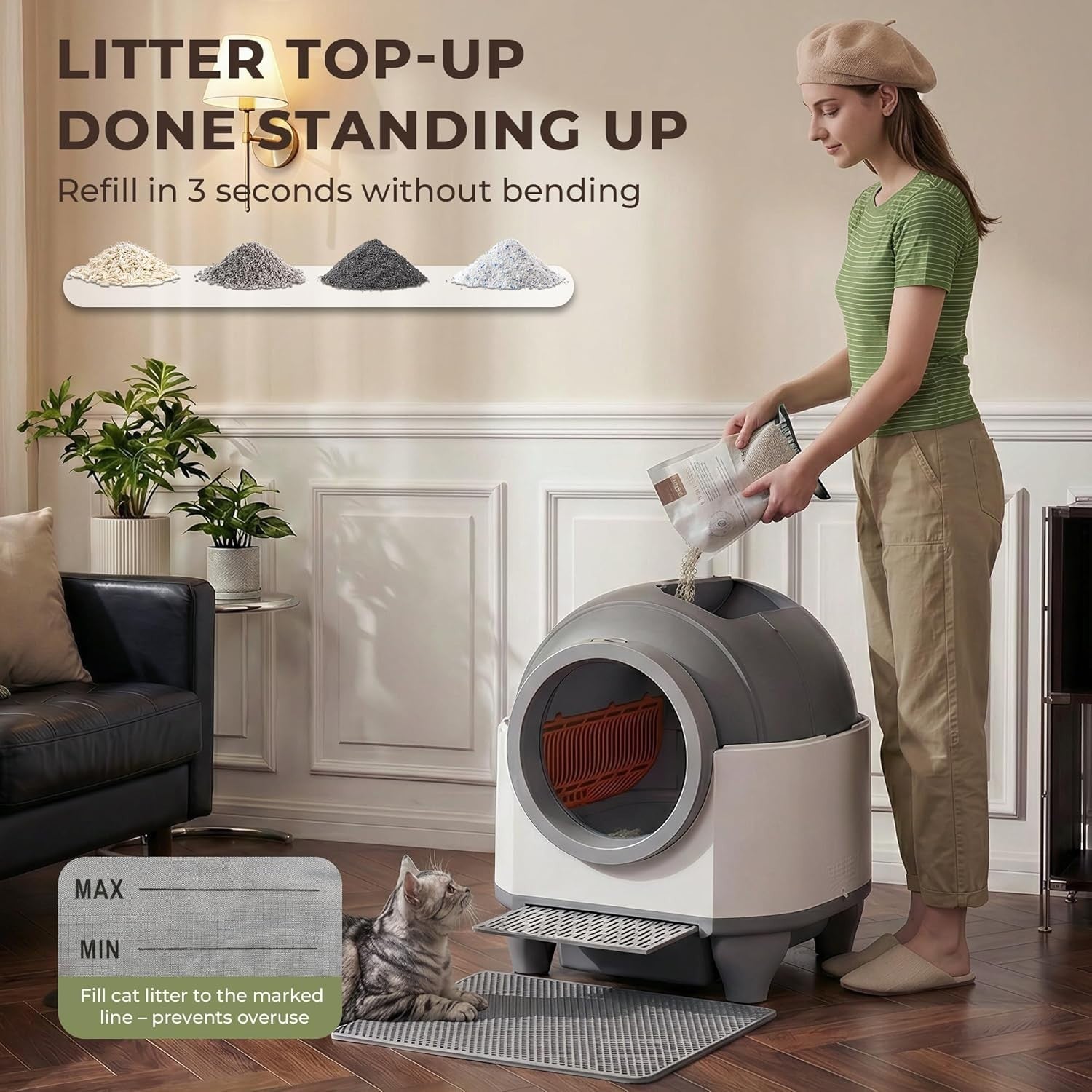 XXL Self Cleaning Cat Litter Box Automatic App Control Odor Removal