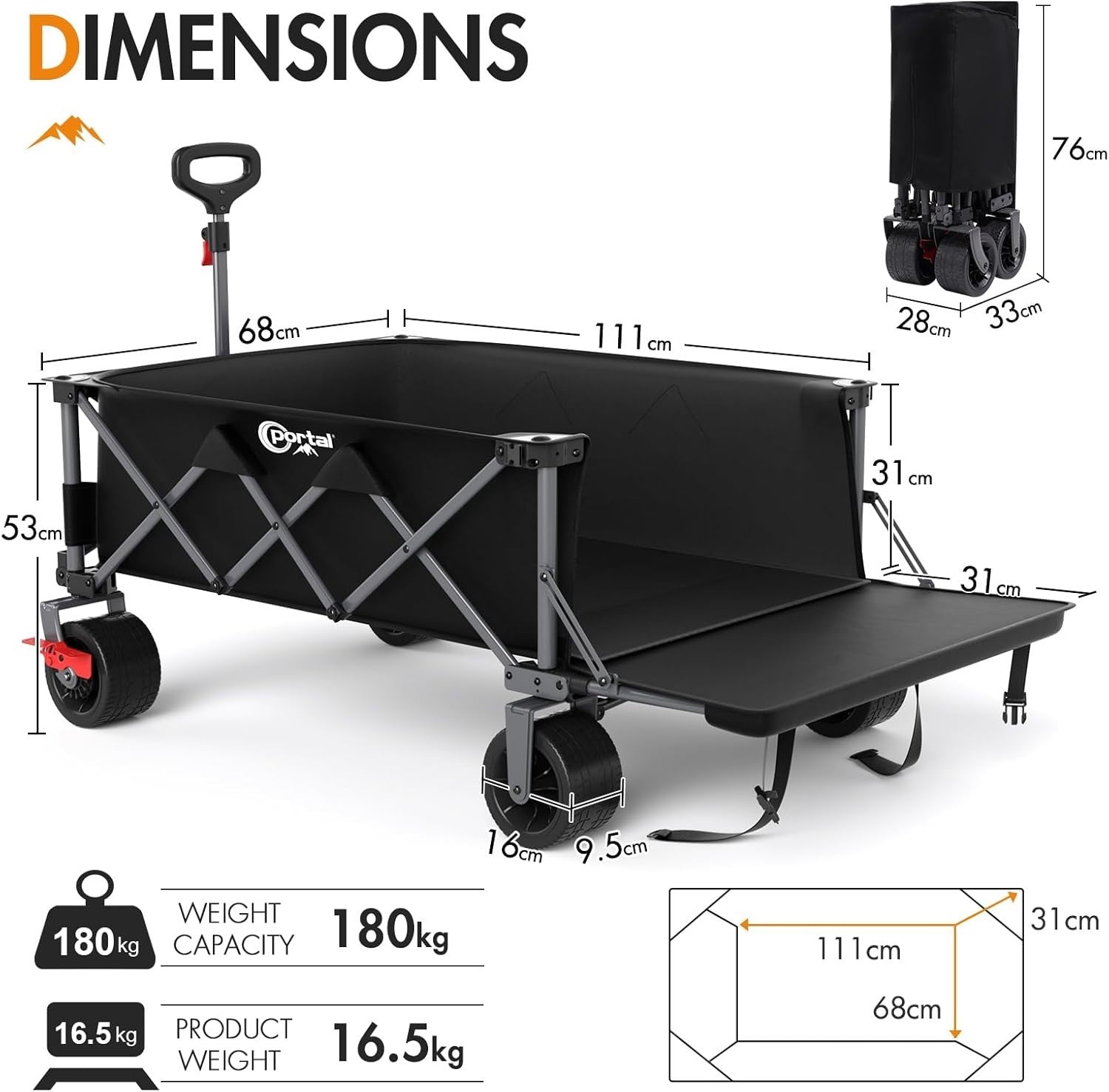 600L XXL Folding Camping Wagon Heavy Duty Festival Trolley with Brakes 180kg
