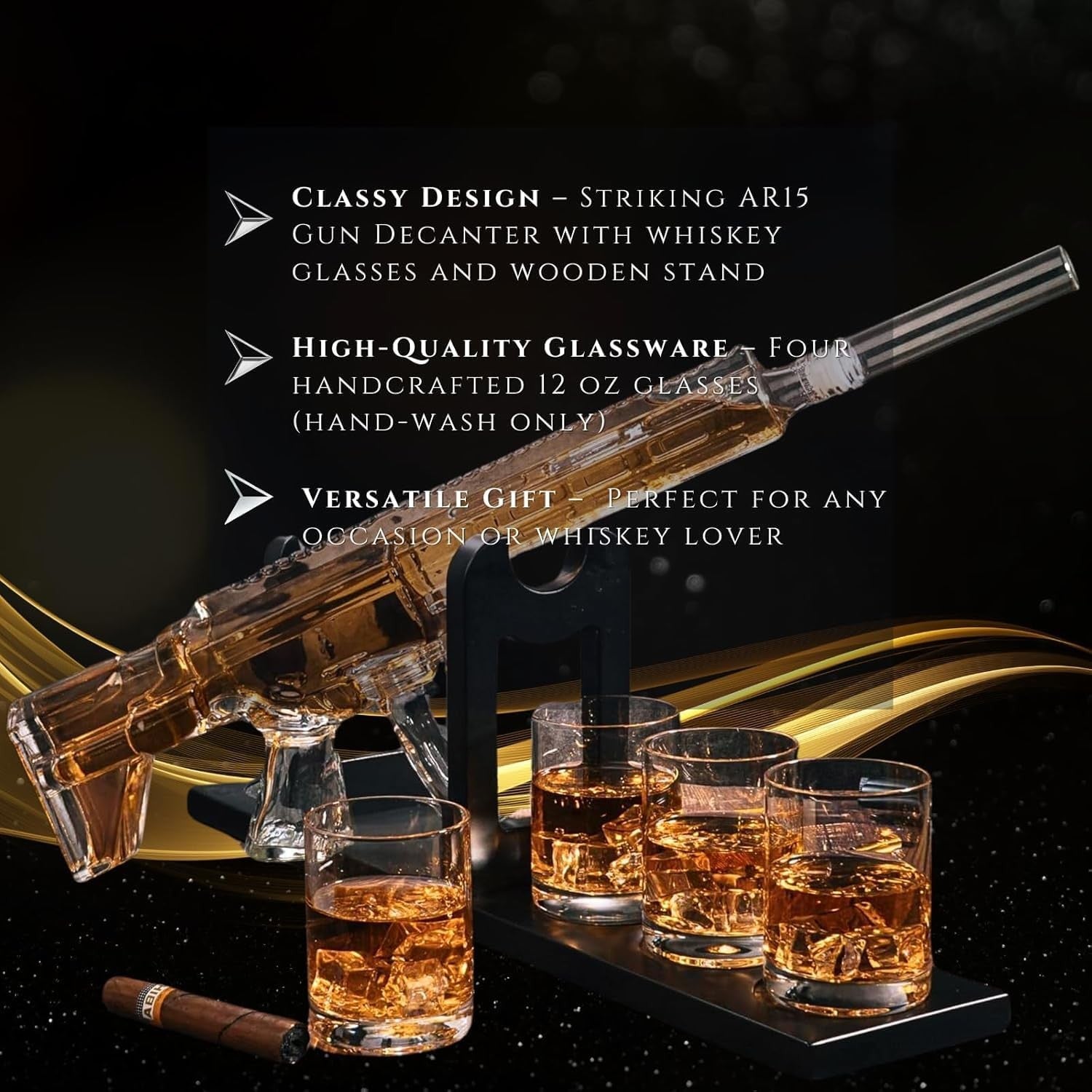 AR15 Style Whiskey Decanter Set with Bullet Glasses Gift for Men 800ml