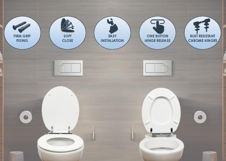 White Soft Touch Toilet Seat Slow Close Click Lift Clean Matte Finish 42x36cm