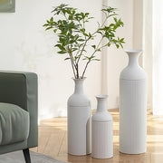 Tall White Metal Floor Vase Set Ribbed Modern Decor for Pampas Grass