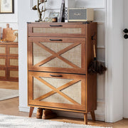 Narrow Shoe Cabinet with Rattan Flip Drawers, Large Storage for 16-20 Pairs