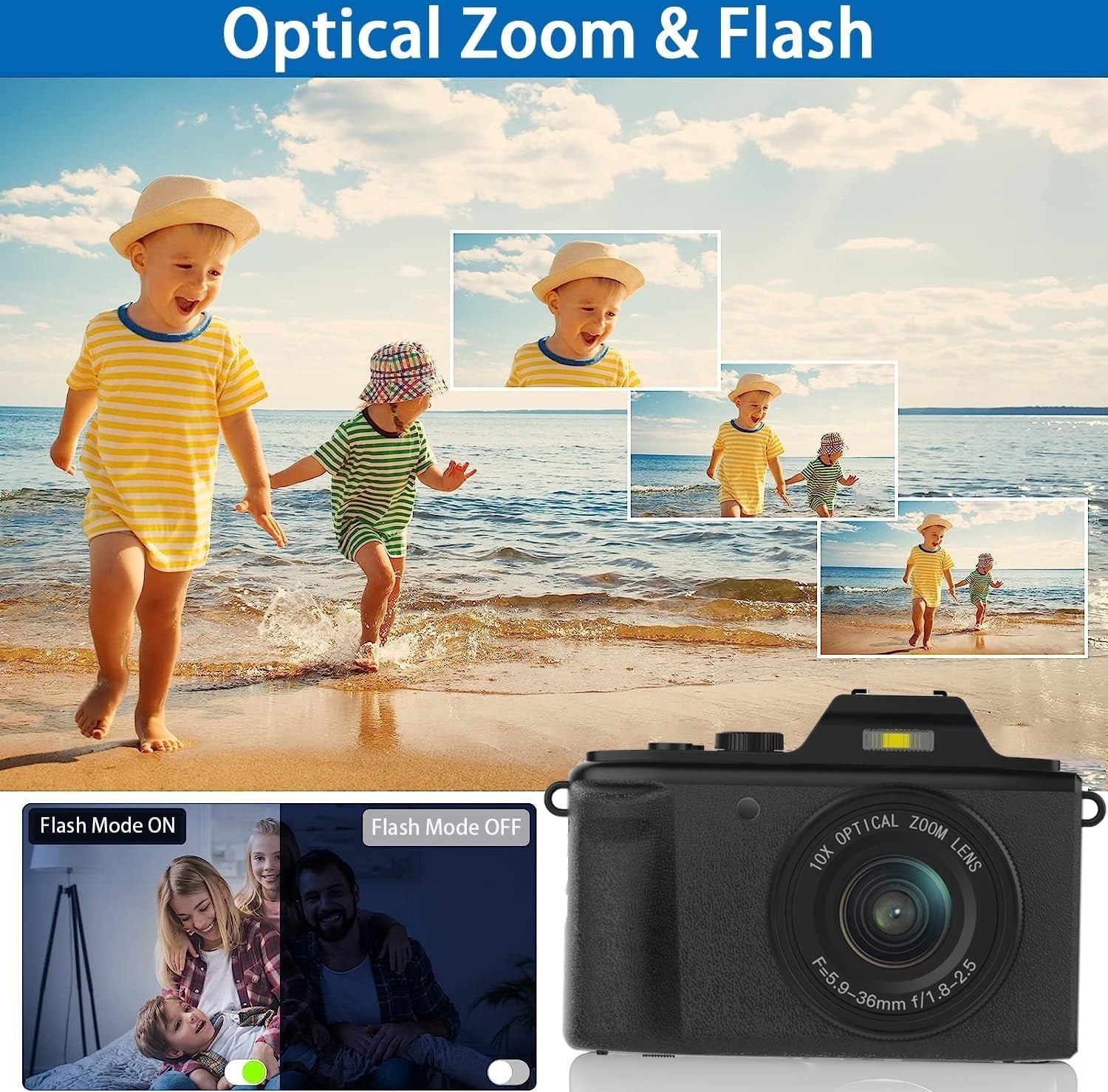 48MP 4K Digital Camera 6X Optical Zoom Vlogging Camera 32GB Dual Battery