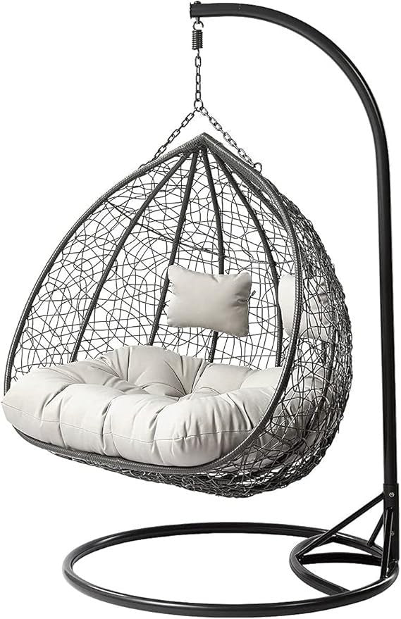 Luxury Rattan Hanging Egg Chair Double Swing Seat w/ Cushions Outdoor Garden