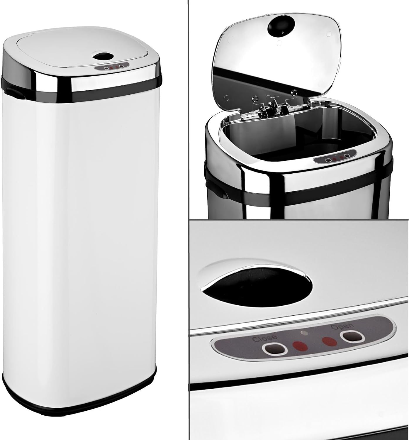 50L Automatic Sensor Kitchen Bin Stainless Steel Touchless White