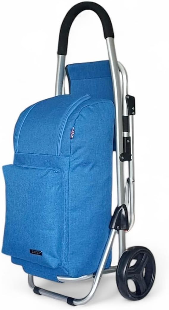 30L Aluminium Shopping Trolley with Seat Blue Foldable Grocery Cart