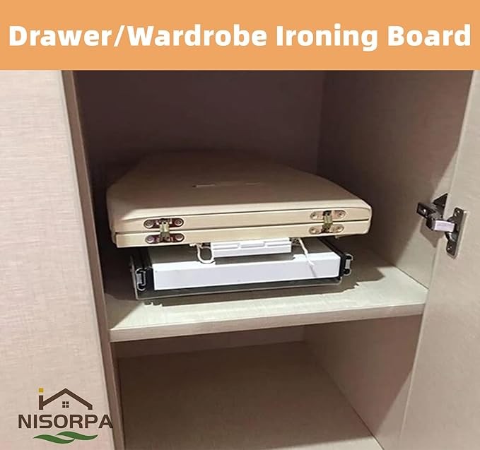 Pull Out Drawer Ironing Board 180° Rotating Space Saving Compact