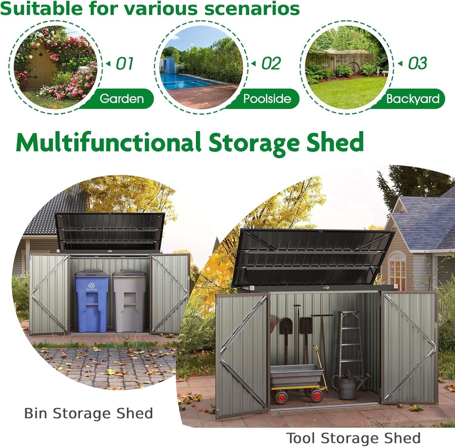 6x3 ft Metal Garden Shed Outdoor Storage Lockable Doors & Flip Lid