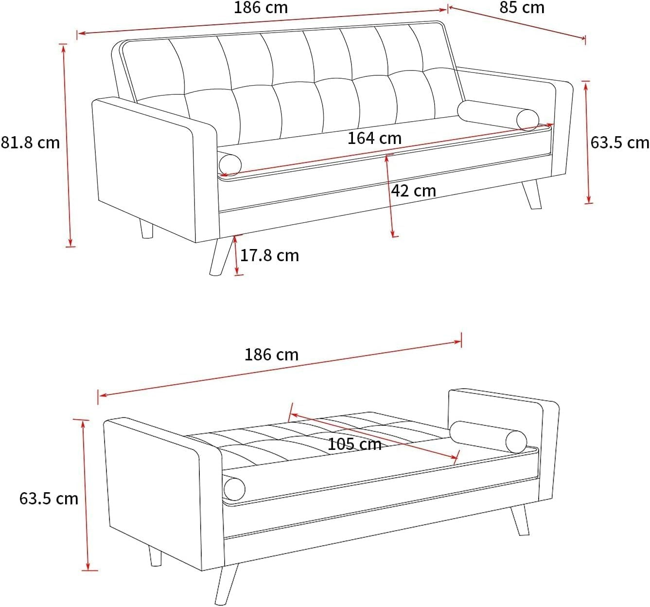 Cream 3 Seater Sofa Bed Linen Fabric Click Clack Couch for Guest Rooms