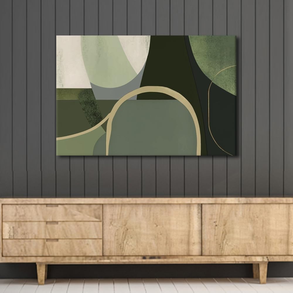 Mid Century Modern Canvas Wall Art Dark Green Geometric 90x60