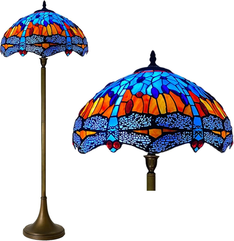 Tiffany Style Floor Lamp Handcrafted Stained Glass 16in Antique Hall Light