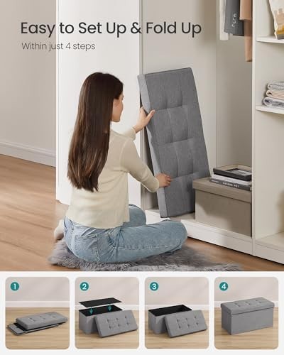 Light Grey Storage Ottoman Bench 76cm Folding Seat Footstool Bed End Stool