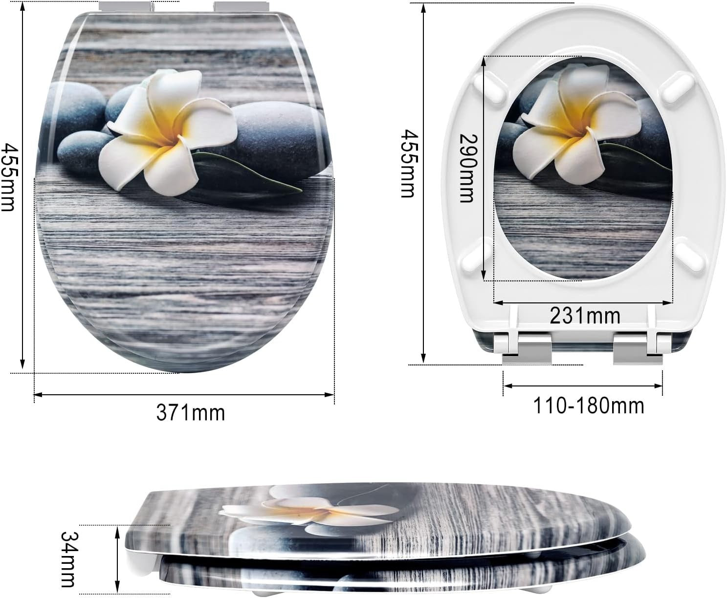 Premium Soft Close Toilet Seat O-Shape Duroplast Adjustable Hinges Plum 45x37cm