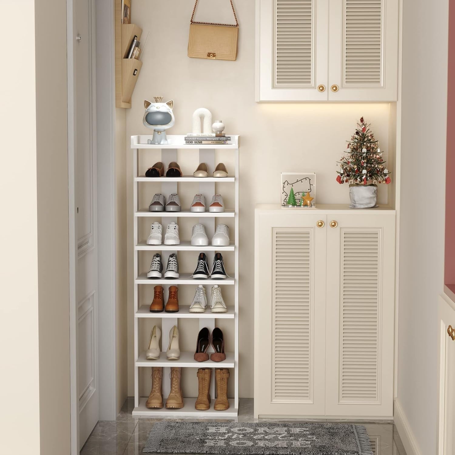 Slim 7-Tier Wooden Shoe Rack with Double Rows – Space-Saving Vertical Storage