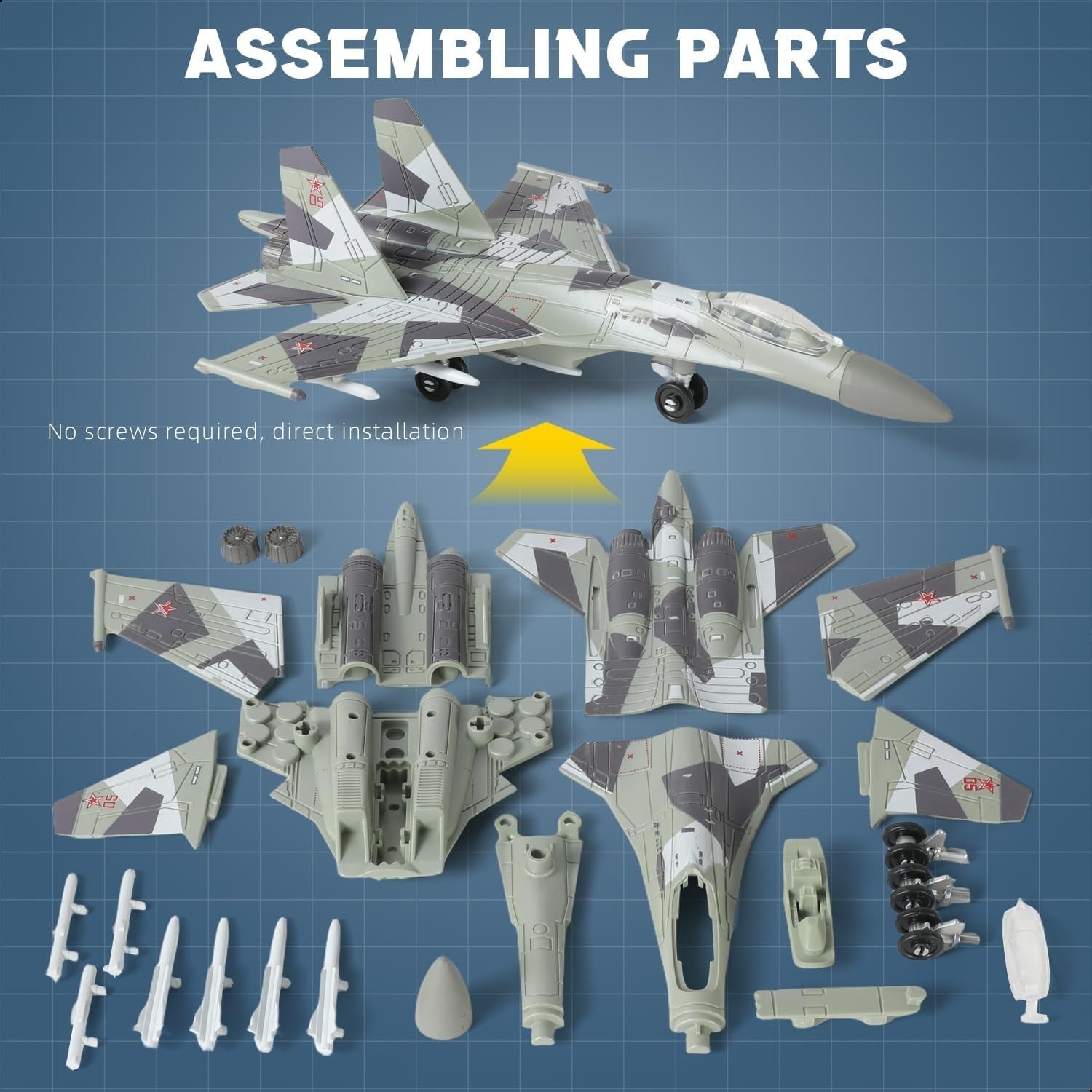 1:100 Scale SU-35 Fighter Jet Model Kit – 34 PCS Military Assembly Toy Set