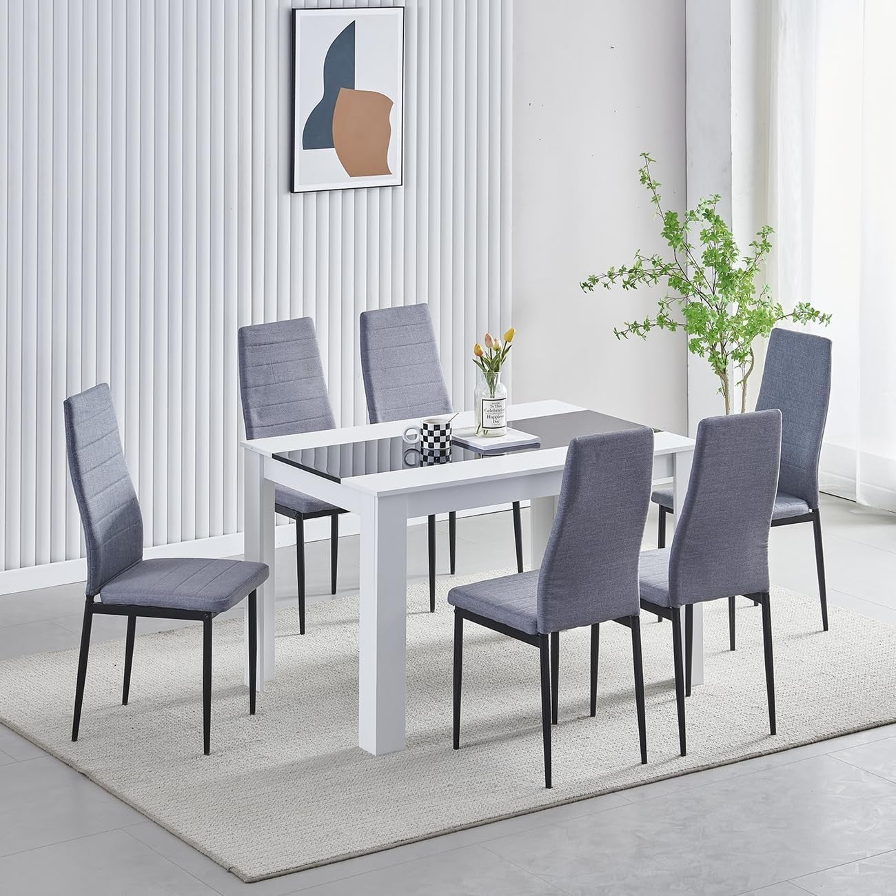 5pc White Dining Table Set for 4 Small Space Kitchen Room Modern Grey