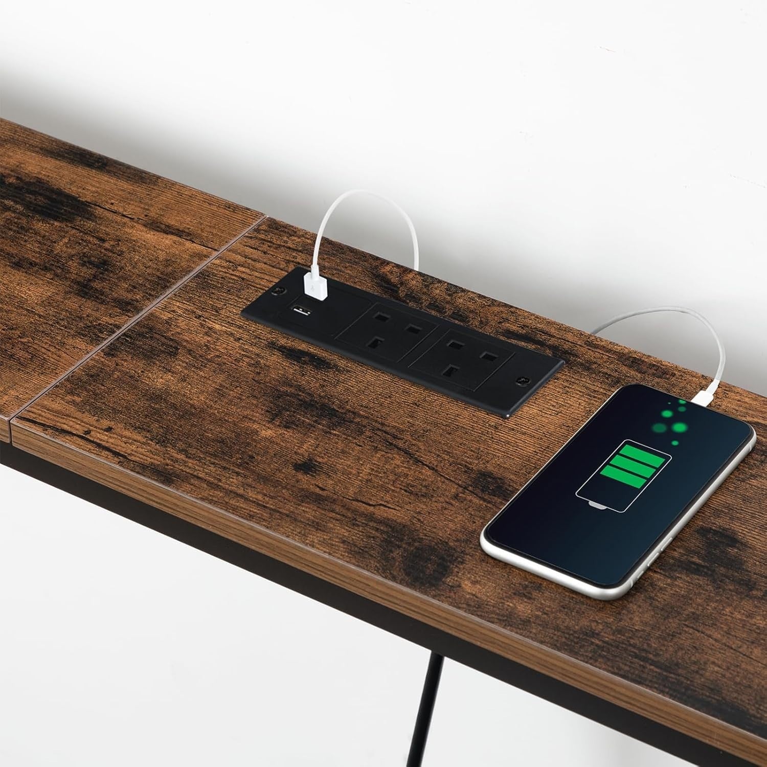 Rustic 200cm Slim Console Table with USB & Power, Ideal for Hallway/Sofa