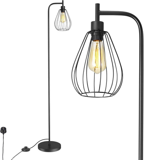 Industrial Floor Lamp Tall Standing Light Metal Cage Shade Pedal Switch