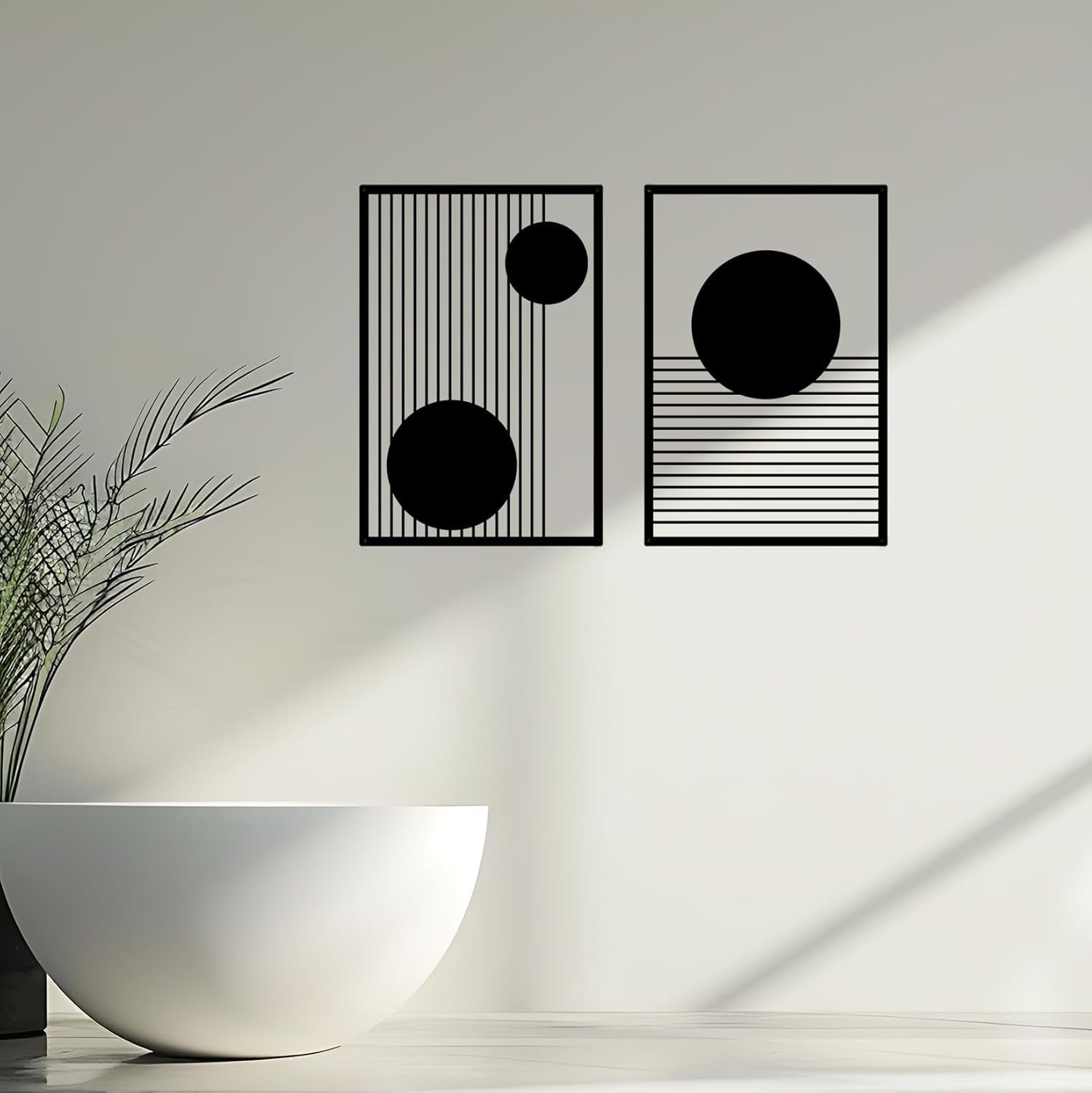 Abstract Metal Wall Art Set 2 Modern Geometric Minimalist Black Decor