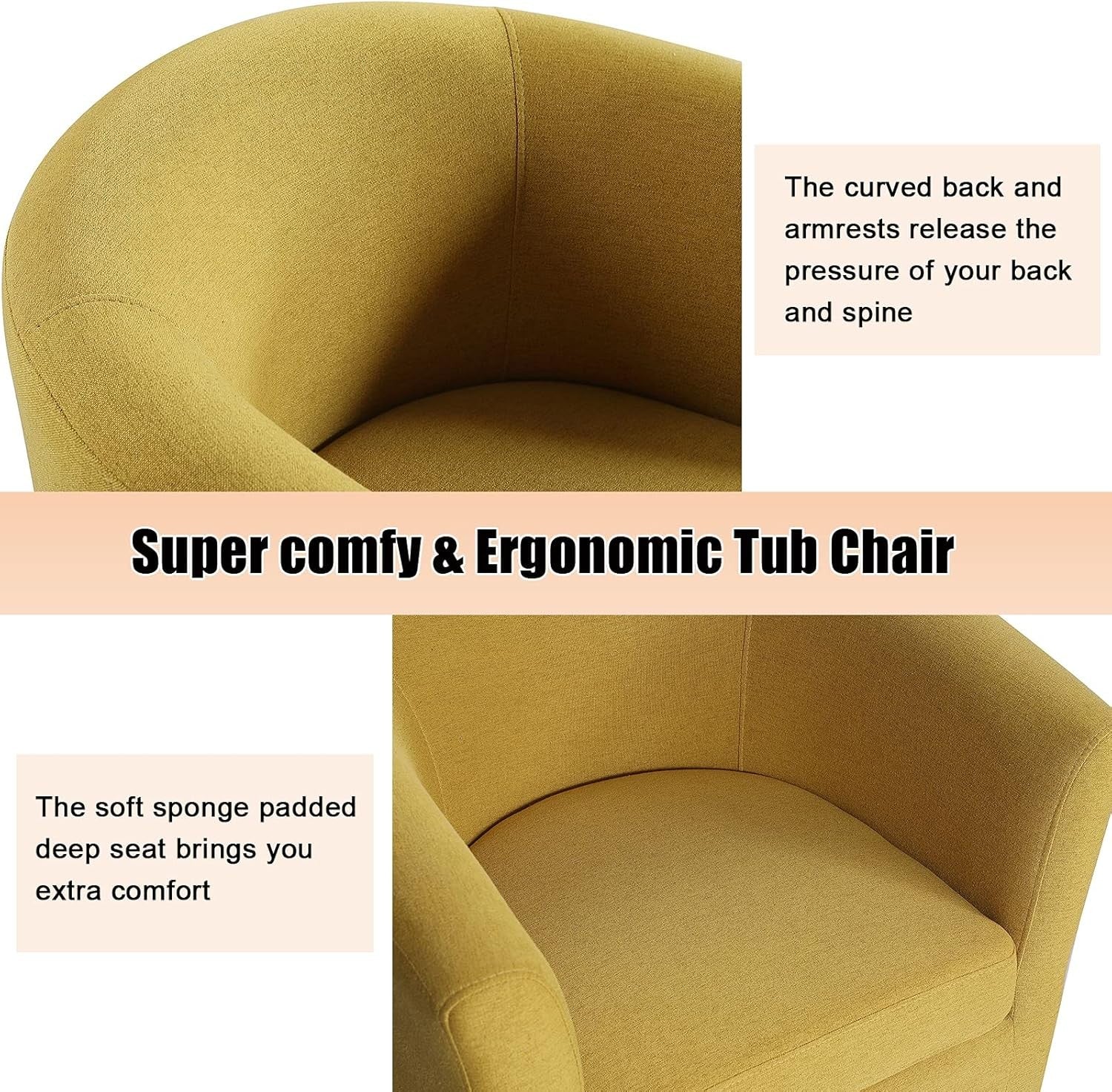 Yellow Tub Chair & Footstool Set Linen Accent Armchair Lounge Seat