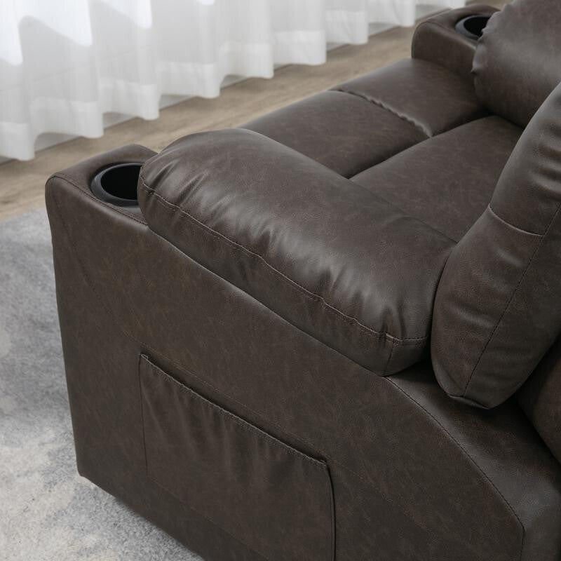 PU Leather Recliner Armchair Swivel Chair w/ Footrest, Cup Holders, Brown
