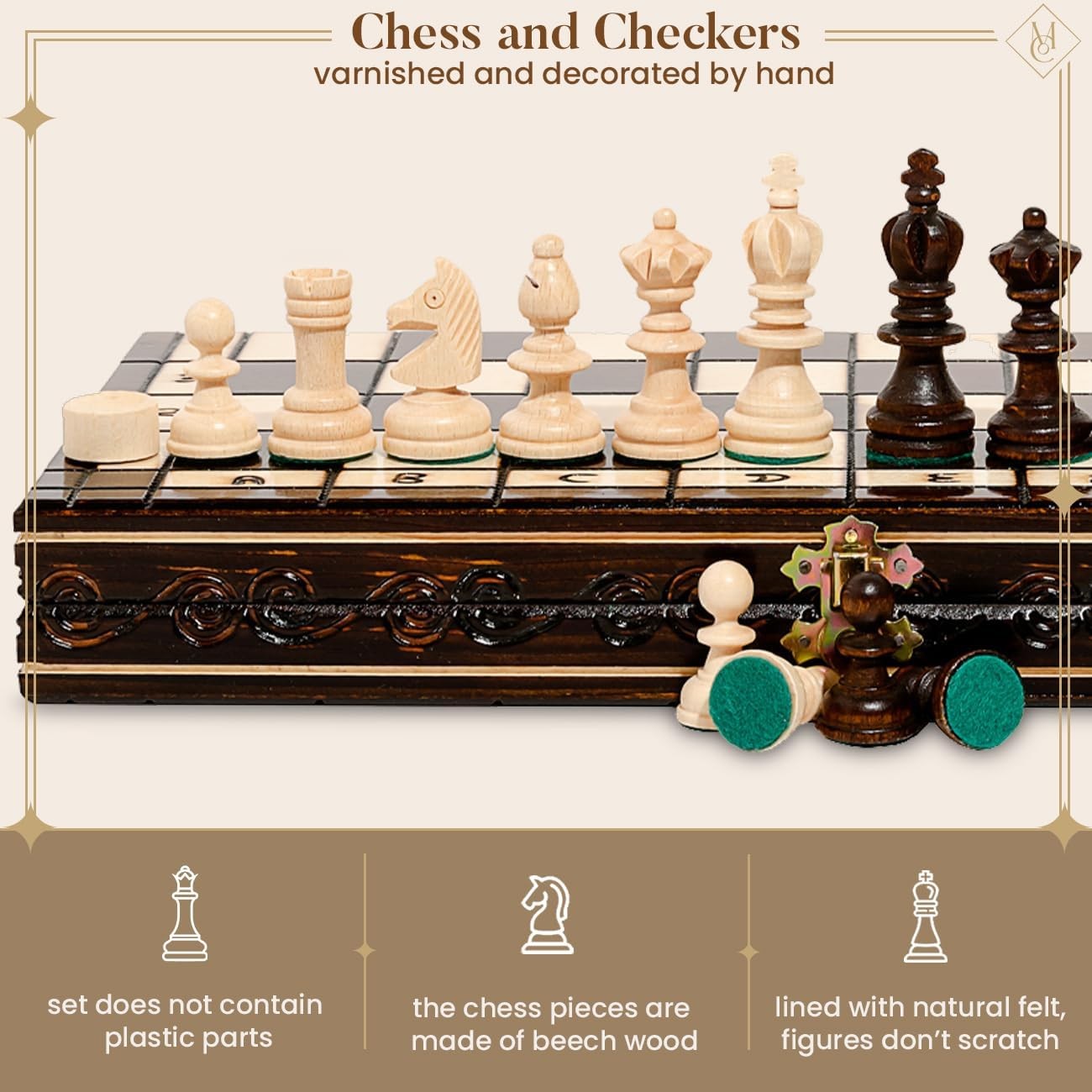 2in1 Wooden Chess & Checkers Set 35cm | Foldable Board | Luxury Handcrafted