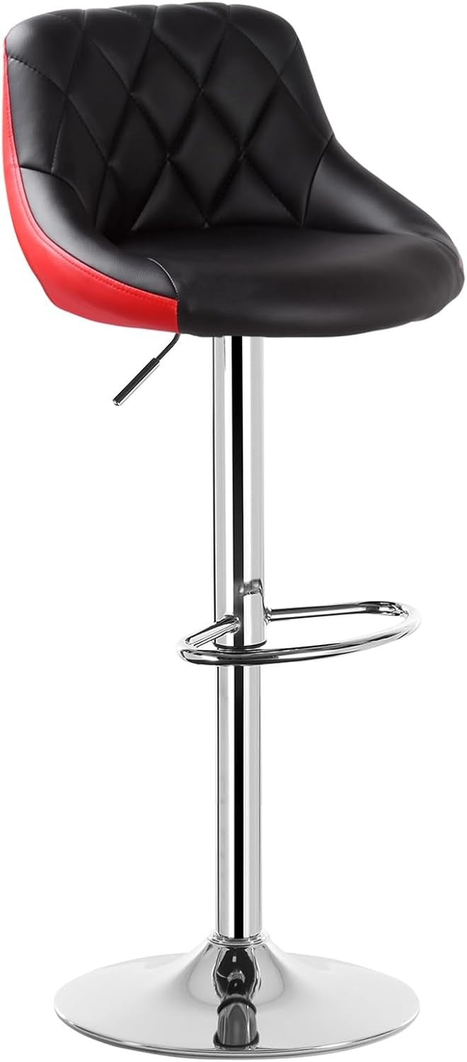 Black+Red Swivel Bar Stool – Adjustable PU Leather Seat with Footrest