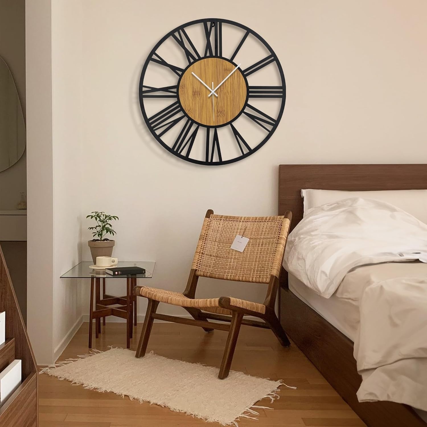 80cm Extra Large Wall Clock Silent Black Roman Wood Modern Farmhouse Decor