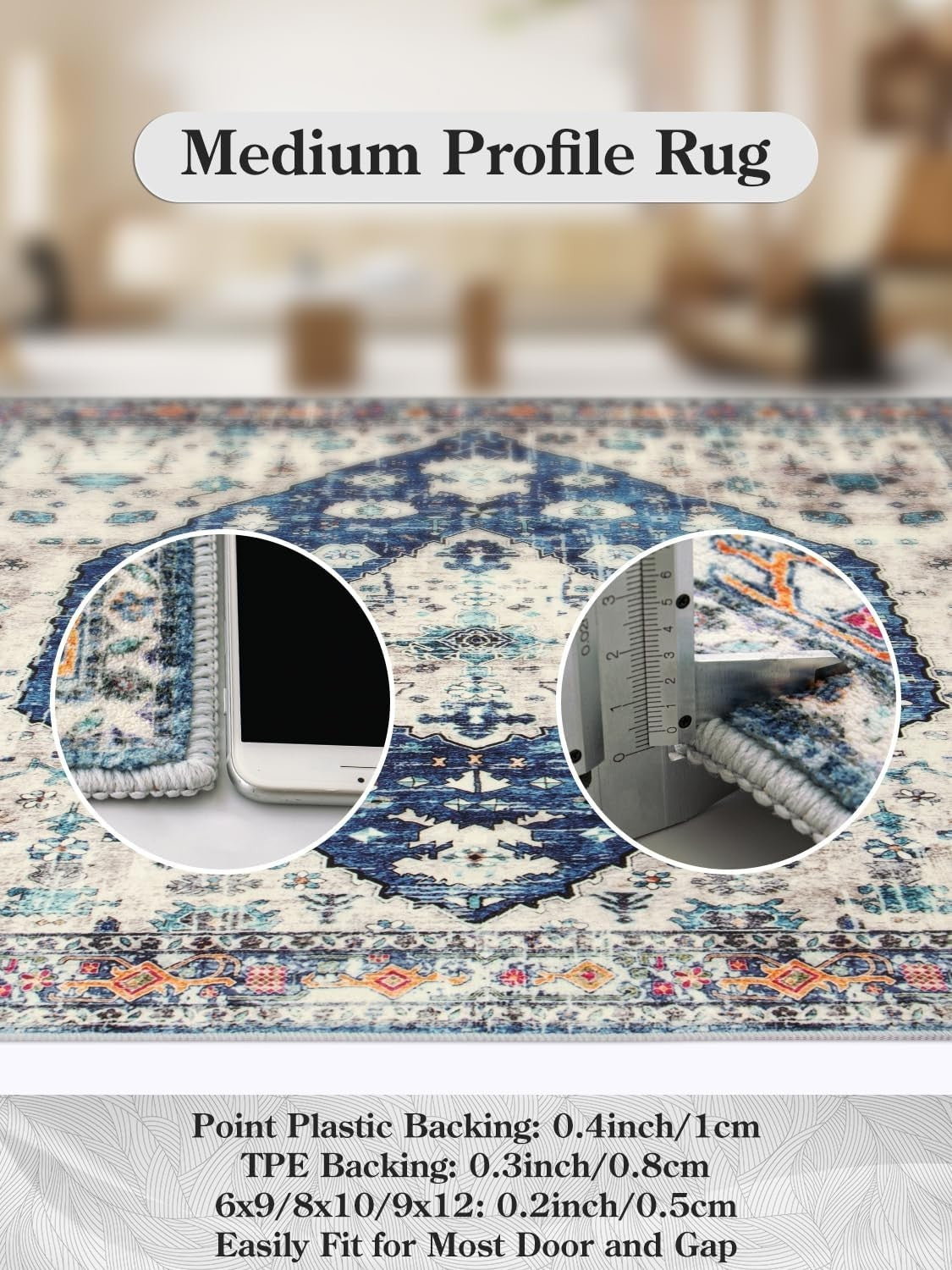 Vintage Boho Area Rug 90x150cm Washable Non Slip Short Pile Living Room Bedroom