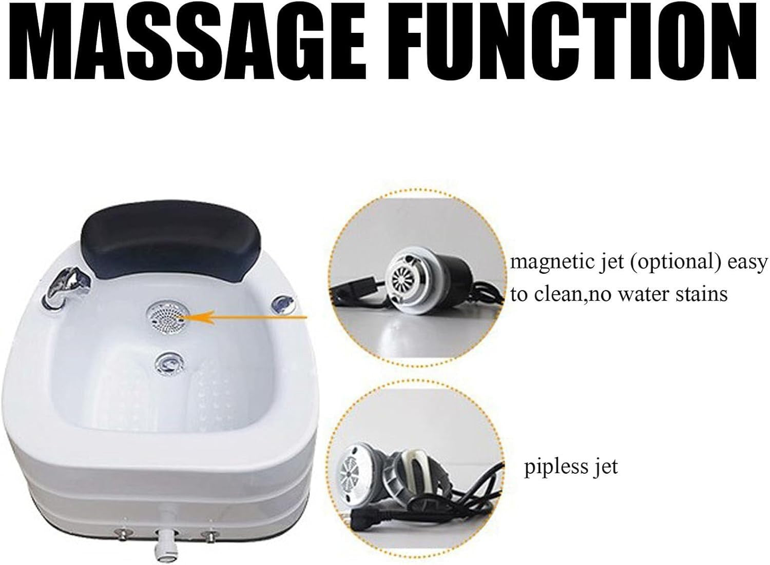 Foot Spa Bath with Heat Massage Jets Acrylic Pedicure Tub 220V LED Soaking
