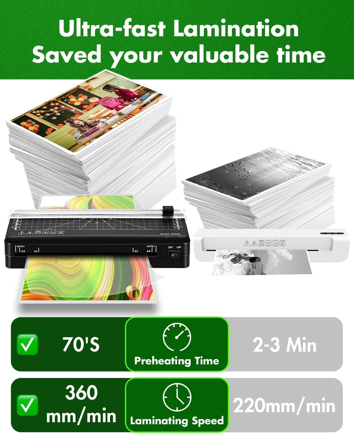 A4 Laminator 70s Fast Warm Up Quiet Portable Built-In Trimmer