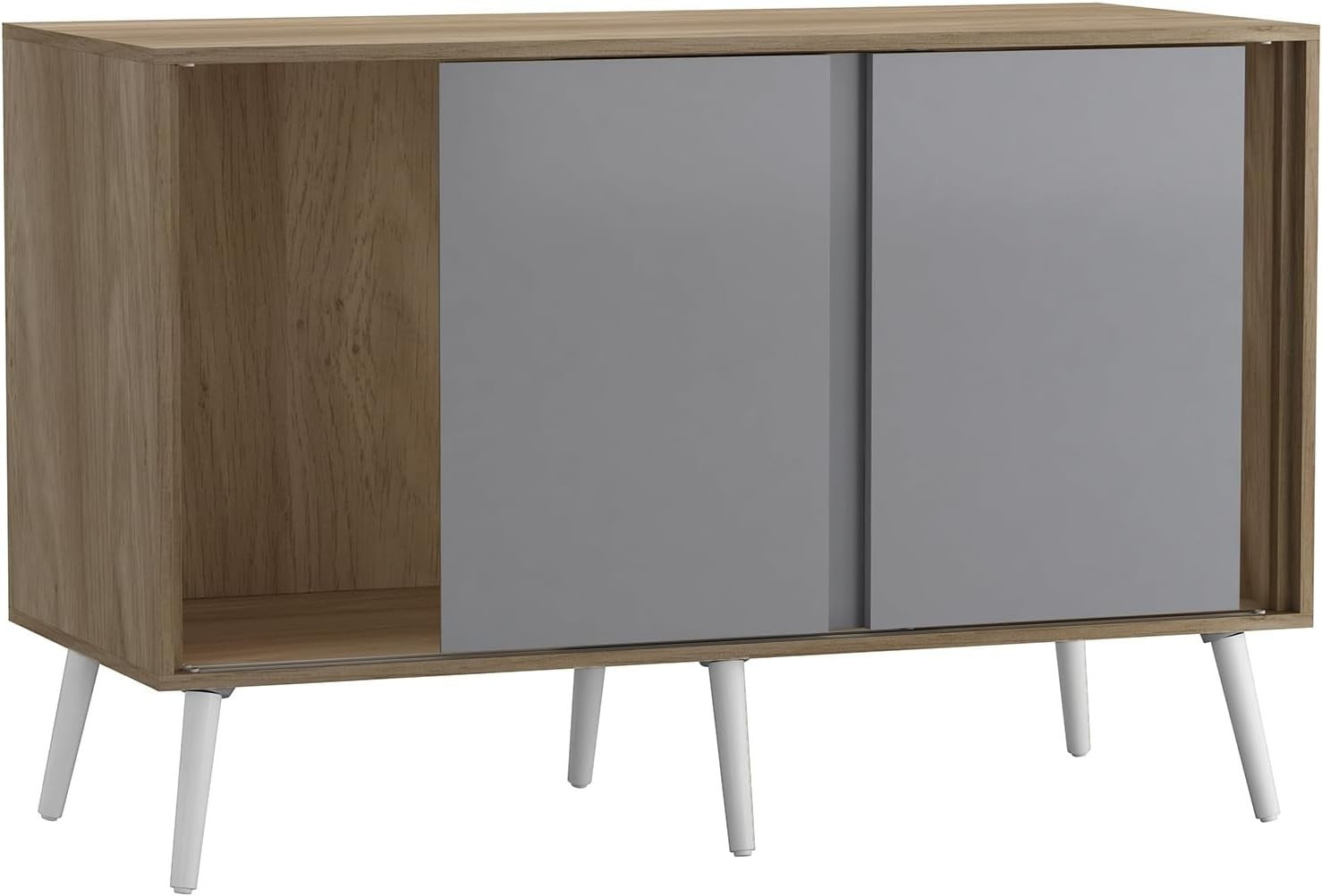 Oak Sideboard Cabinet Grey Sliding Doors Wooden Legs Storage Cupboard