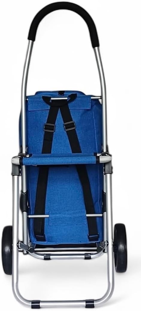 30L Aluminium Shopping Trolley with Seat Blue Foldable Grocery Cart