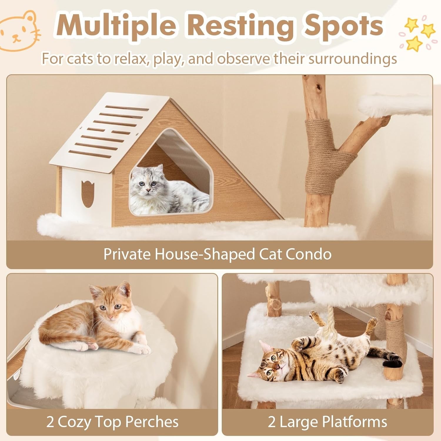 150cm Wooden Cat Tree Multi Level Tower with House Perch Jute Scratching