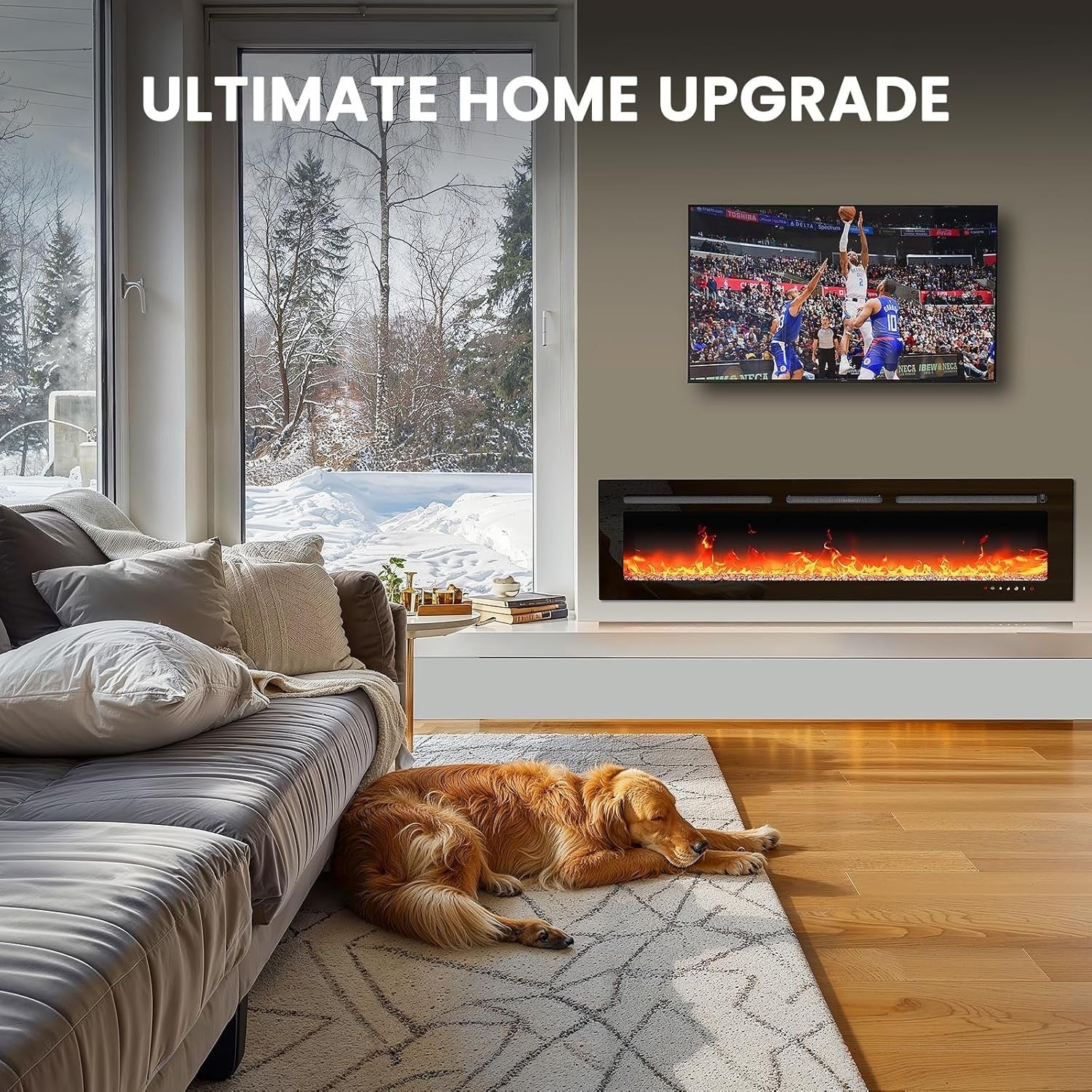 50" Wall Mounted Electric Fireplace Heater LED Remote App Control Slim