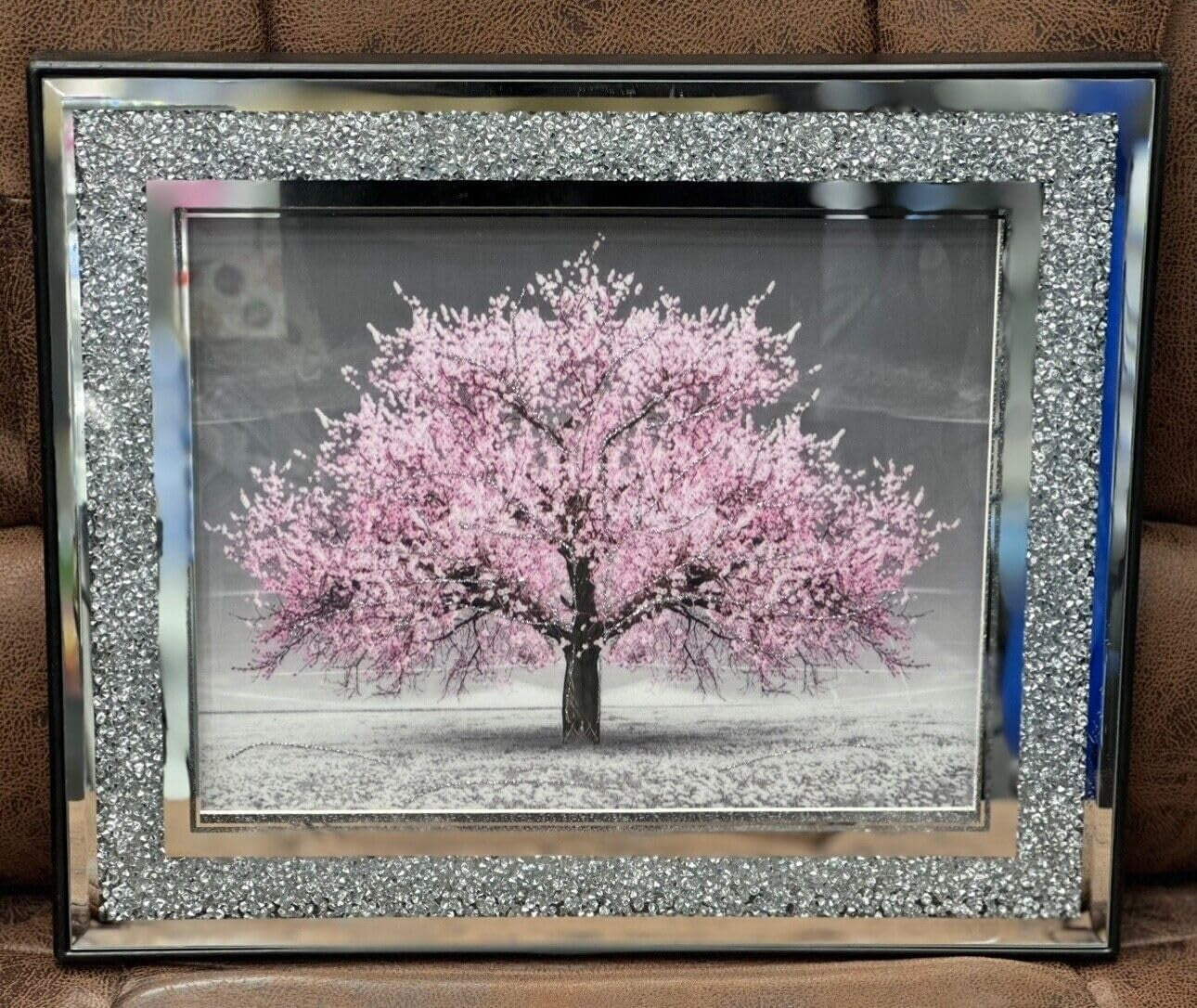 Crushed Crystal Silver Blossom Tree Wall Art 55x45cm