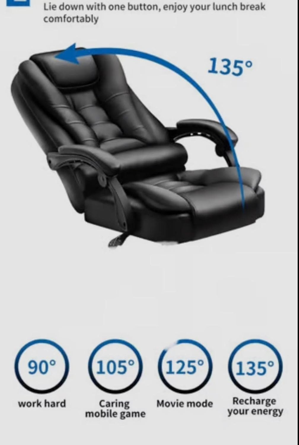 Reclining Executive Office Chair with Footrest Faux Leather Black
