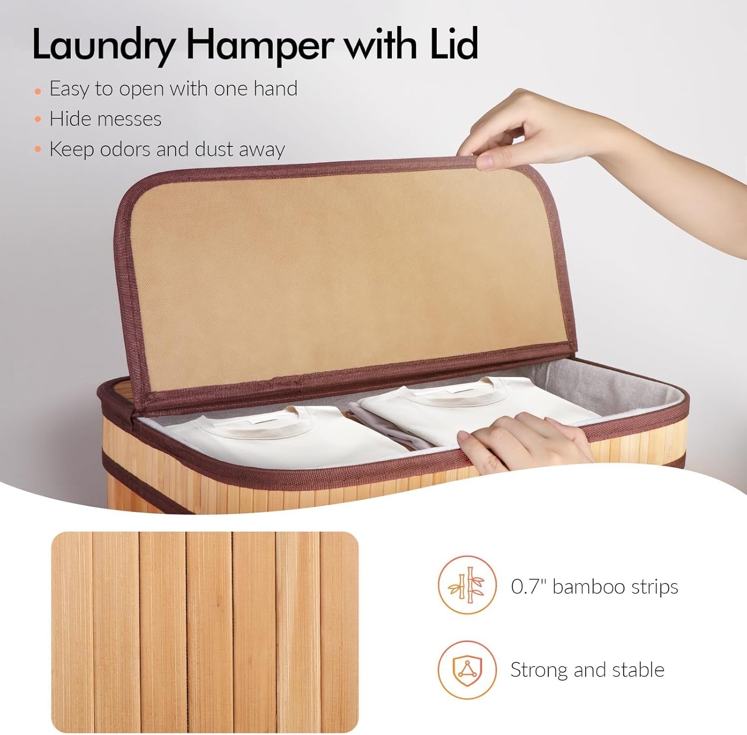 Large Bamboo Laundry Hamper with Lid | Foldable Clothes Basket & Removable Liner