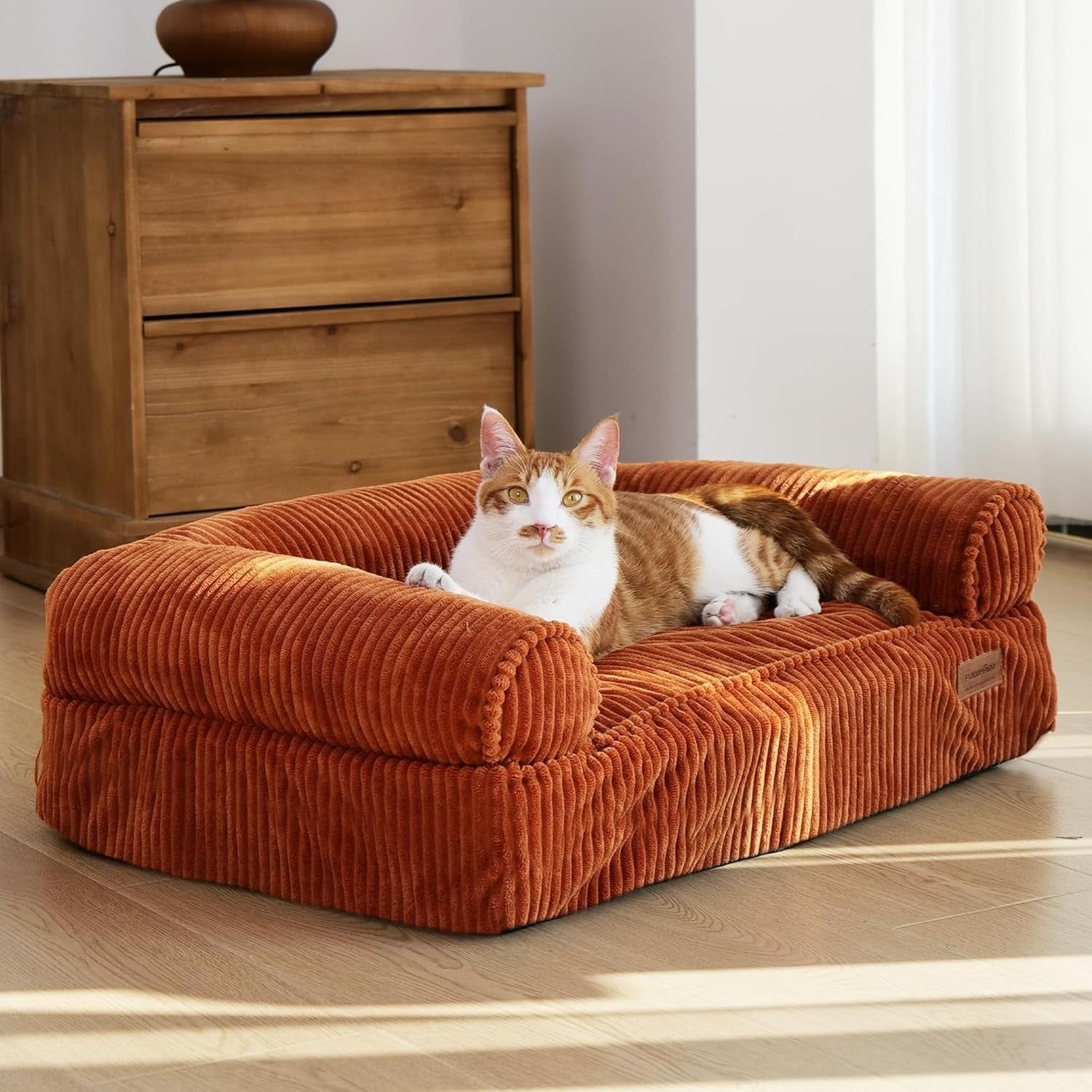 Corduroy Dog Cat Couch Bed Waterproof Washable Pet Sofa Medium