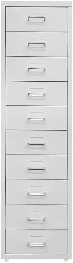 White Metal 10 Drawer Mobile Filing Cabinet Tall Office Storage on Wheels
