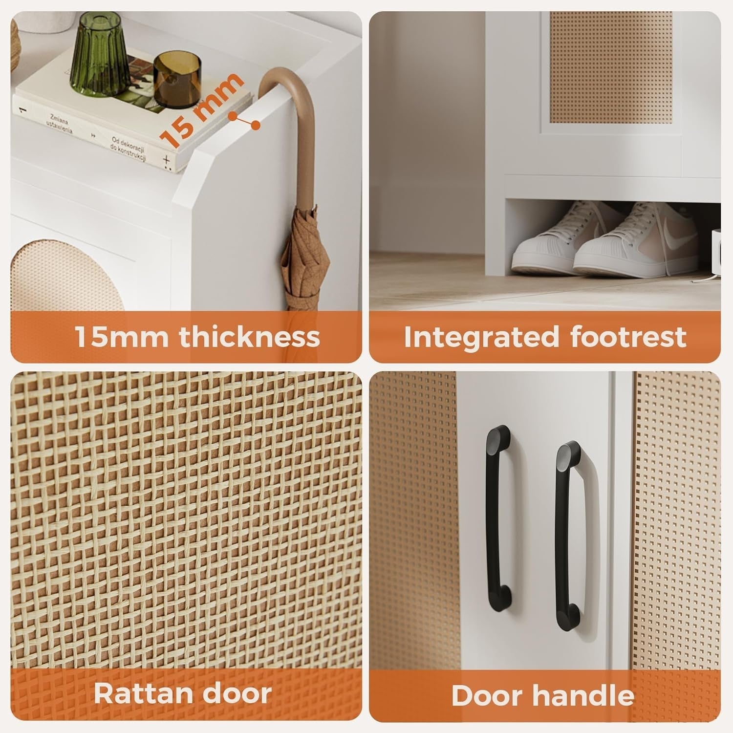 5-Layer Rattan Shoe Cabinet with Adjustable Shelves Sturdy Storage 68x38x88cm