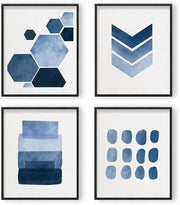 Blue Abstract Wall Art Prints Set 6pc 8x10in Unframed