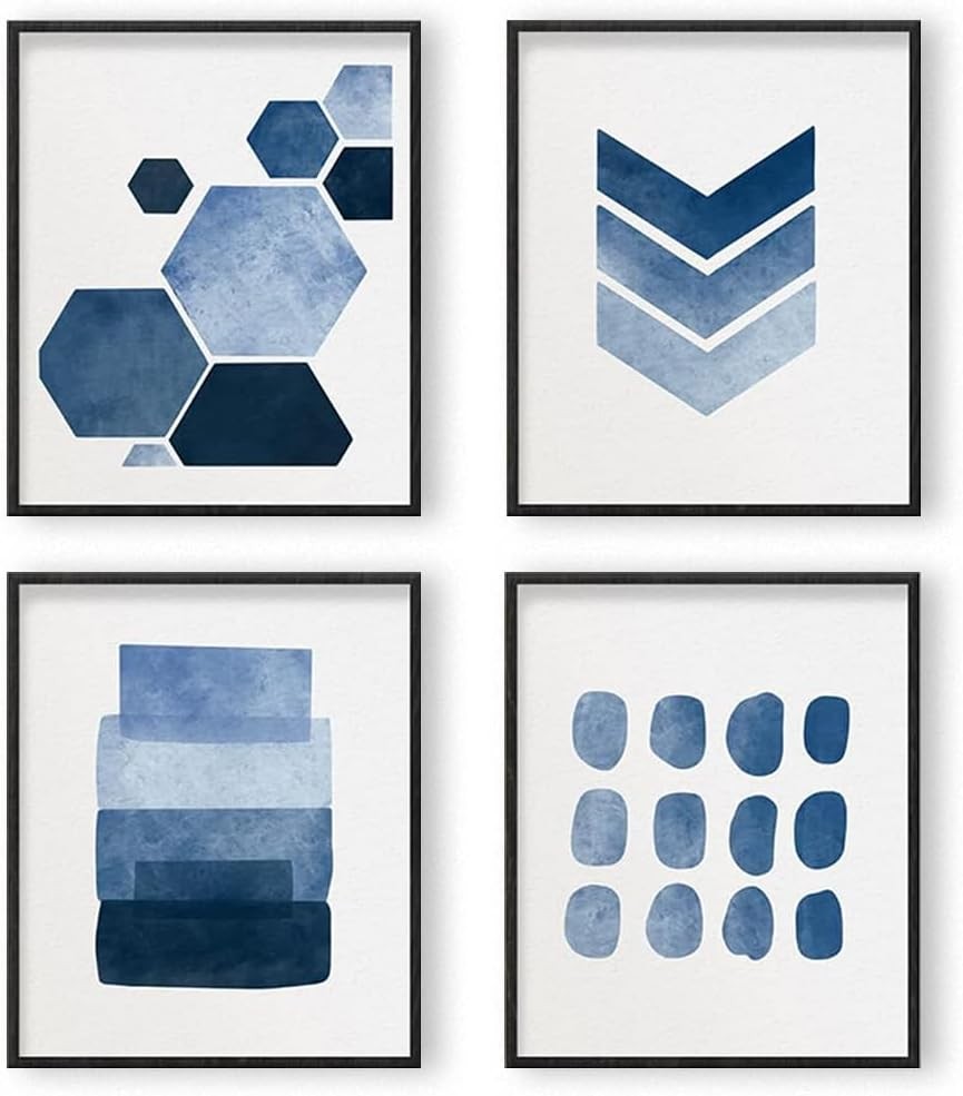 Blue Abstract Wall Art Prints Set 6pc 8x10in Unframed