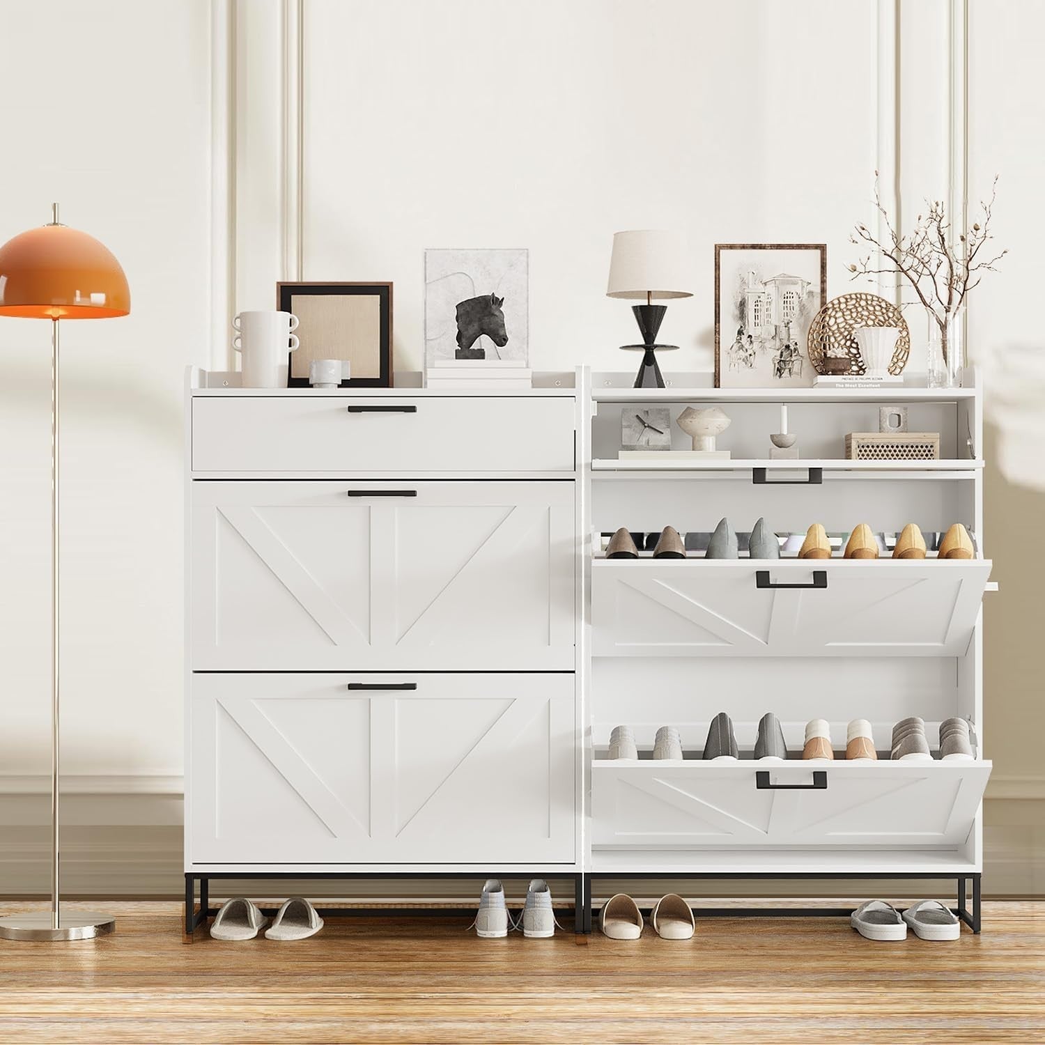 Narrow Shoe Cabinet with 3 Flip Drawers & Adjustable Shelves – Large Storage