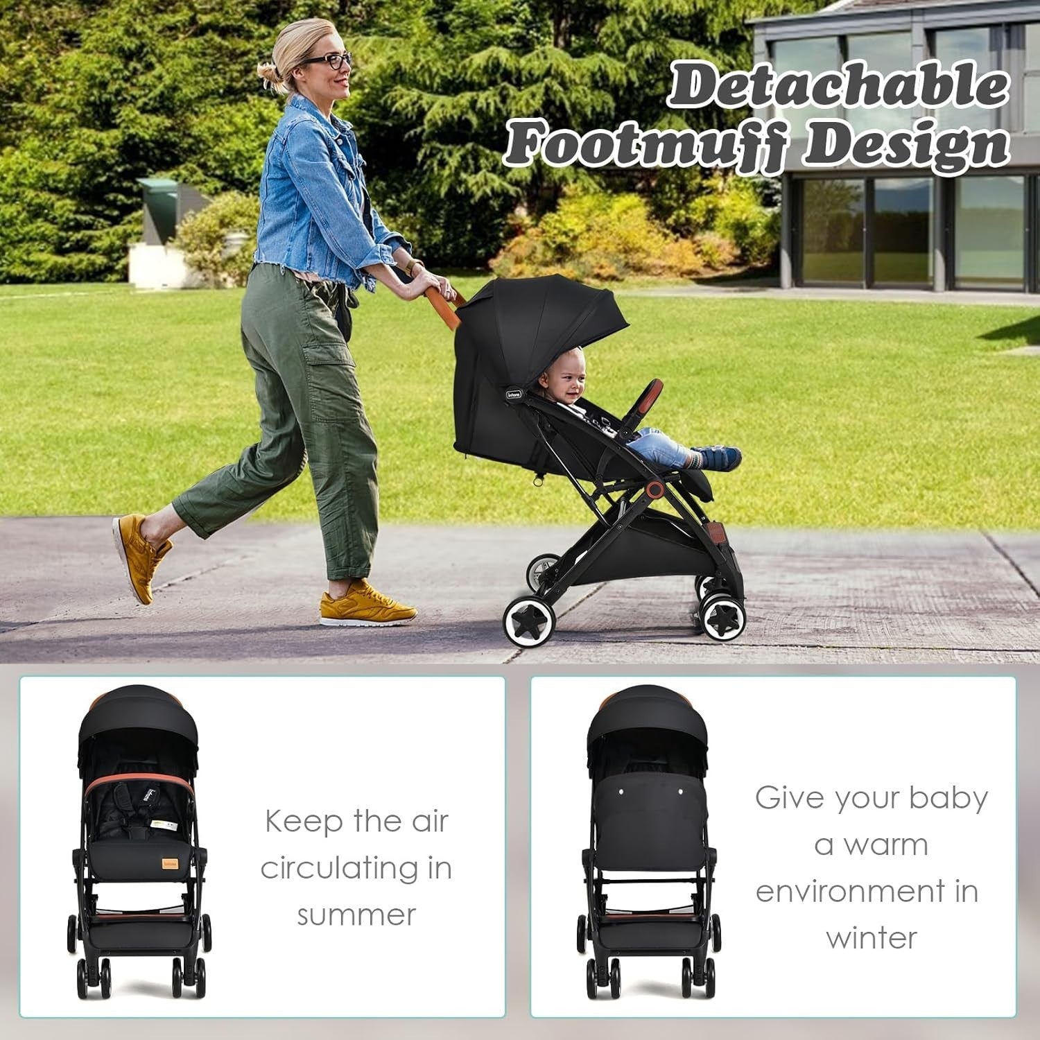 Black Lightweight Baby Stroller One Hand Fold Compact Travel Buggy