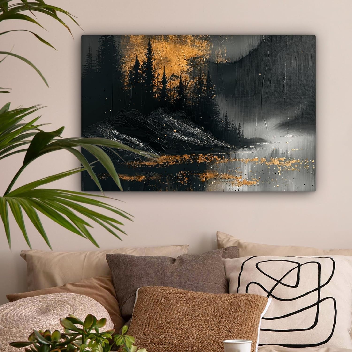 Gold Black Forest Canvas Wall Art 60x40cm Framed Modern Decor