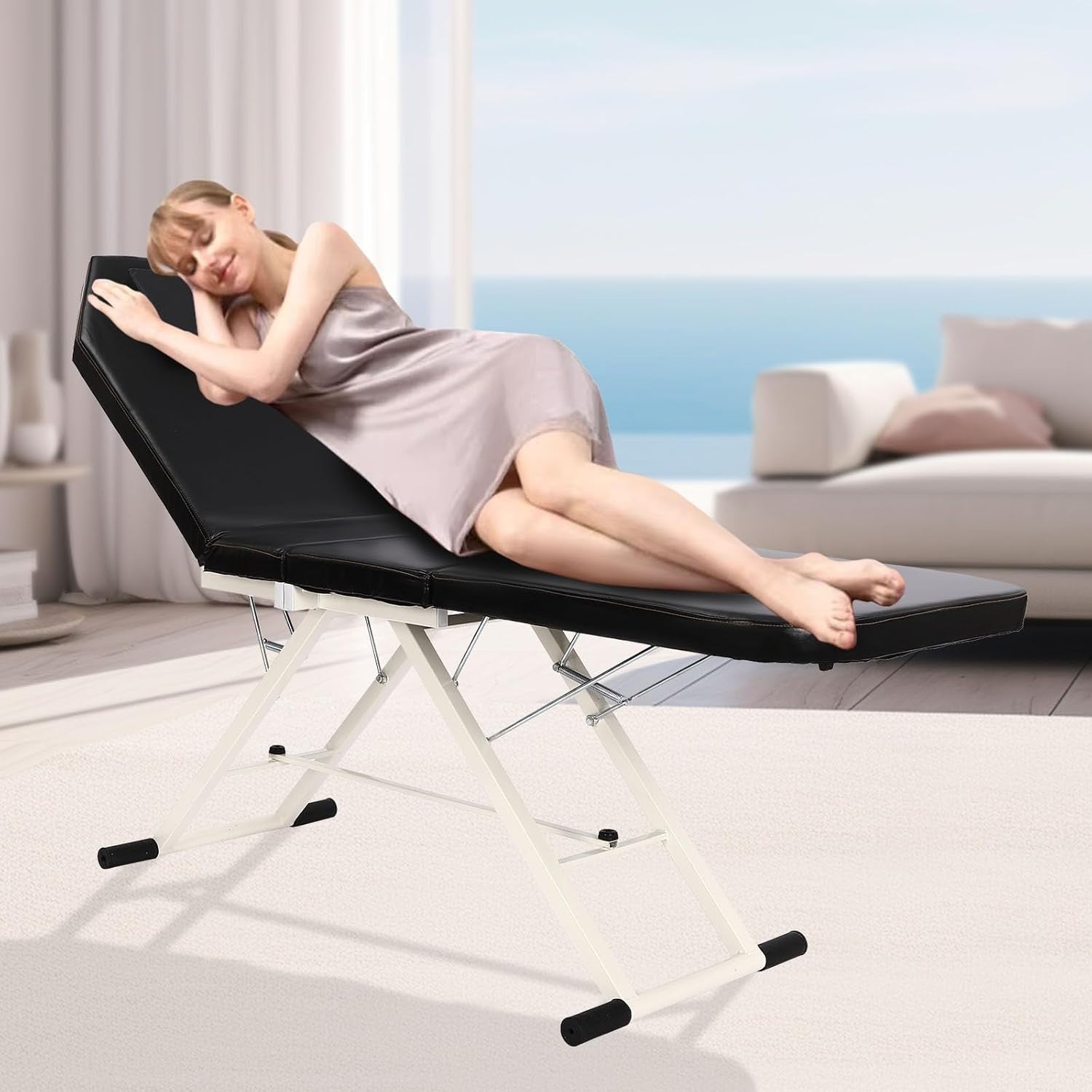 Portable 3-Section Massage Table Adjustable Therapy Bed With Face Cradle