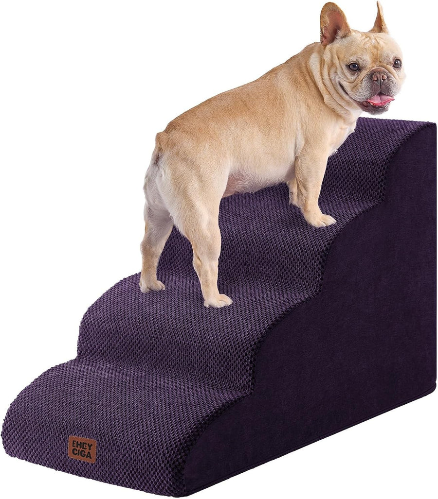 4 Step Dog Stairs for High Bed Non Slip Foam Pet Steps Purple