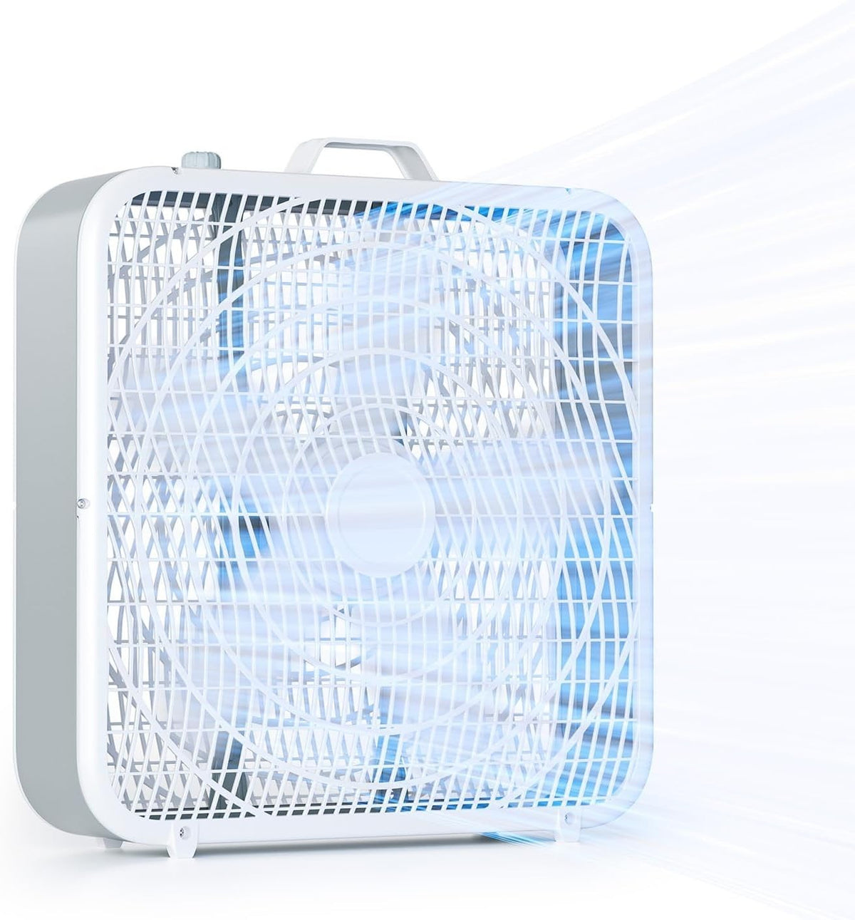 20-Inch Box Floor Fan – 3-Speed White Compact Cooling w/ Handle & Safety Grill